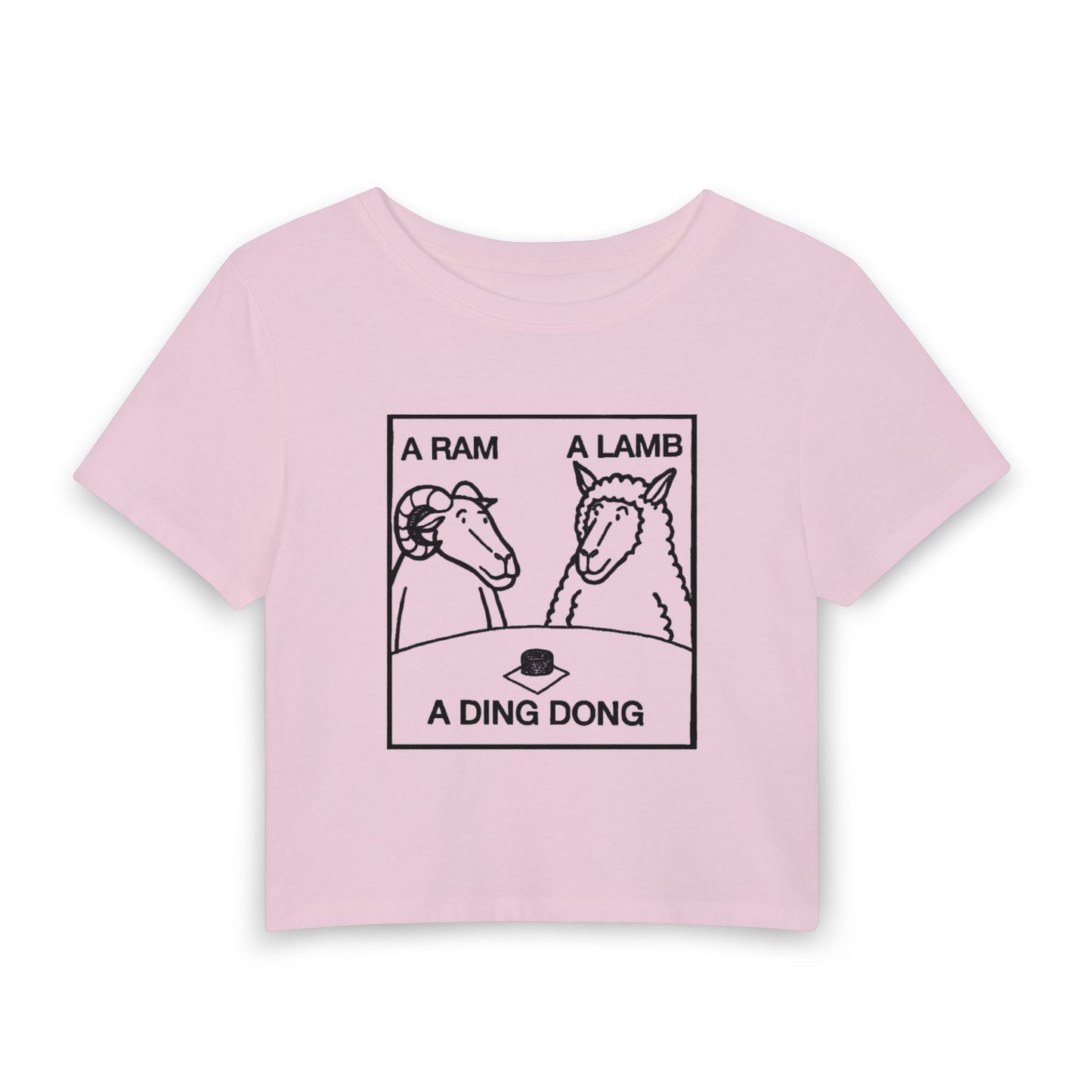 Graphic Tee — "A Ram A Lamb A Ding Dong" Sheep Cartoon Crop Top