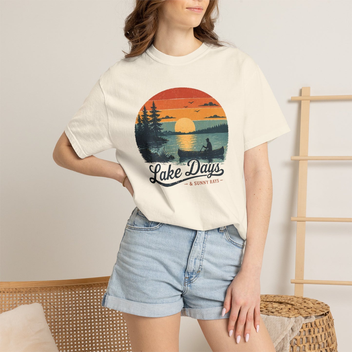 Lake Days T-Shirt — Retro Sunset Canoe Design