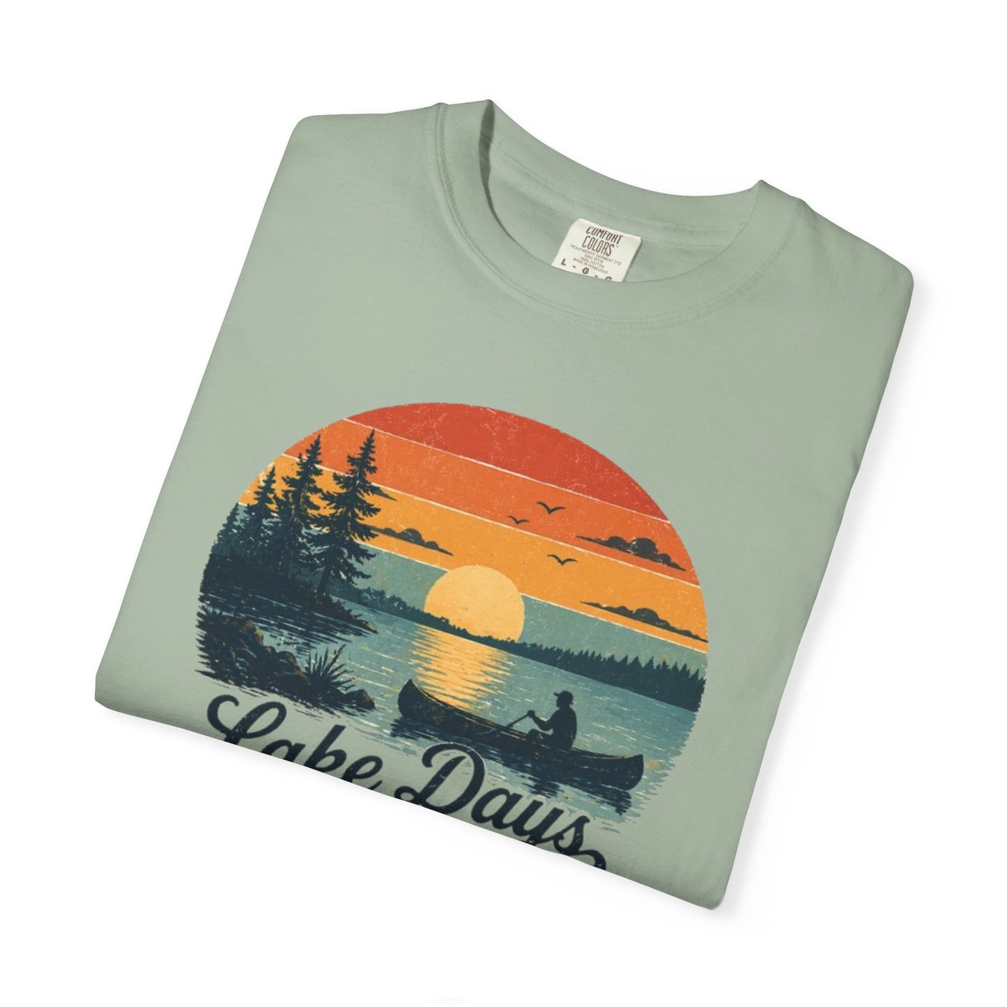 Lake Days T-Shirt — Retro Sunset Canoe Design