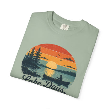 Lake Days T-Shirt — Retro Sunset Canoe Design