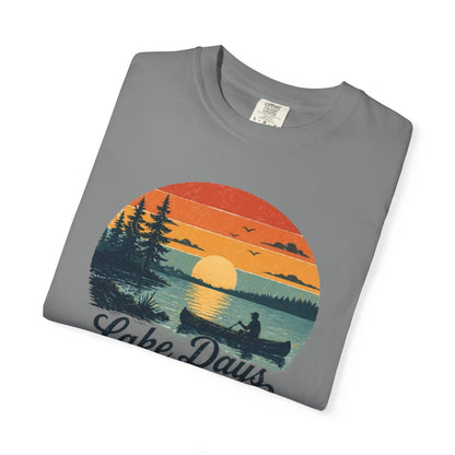 Lake Days T-Shirt — Retro Sunset Canoe Design