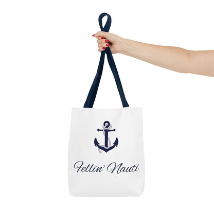 Tote bag with a vintage car design held by a hand on a white background