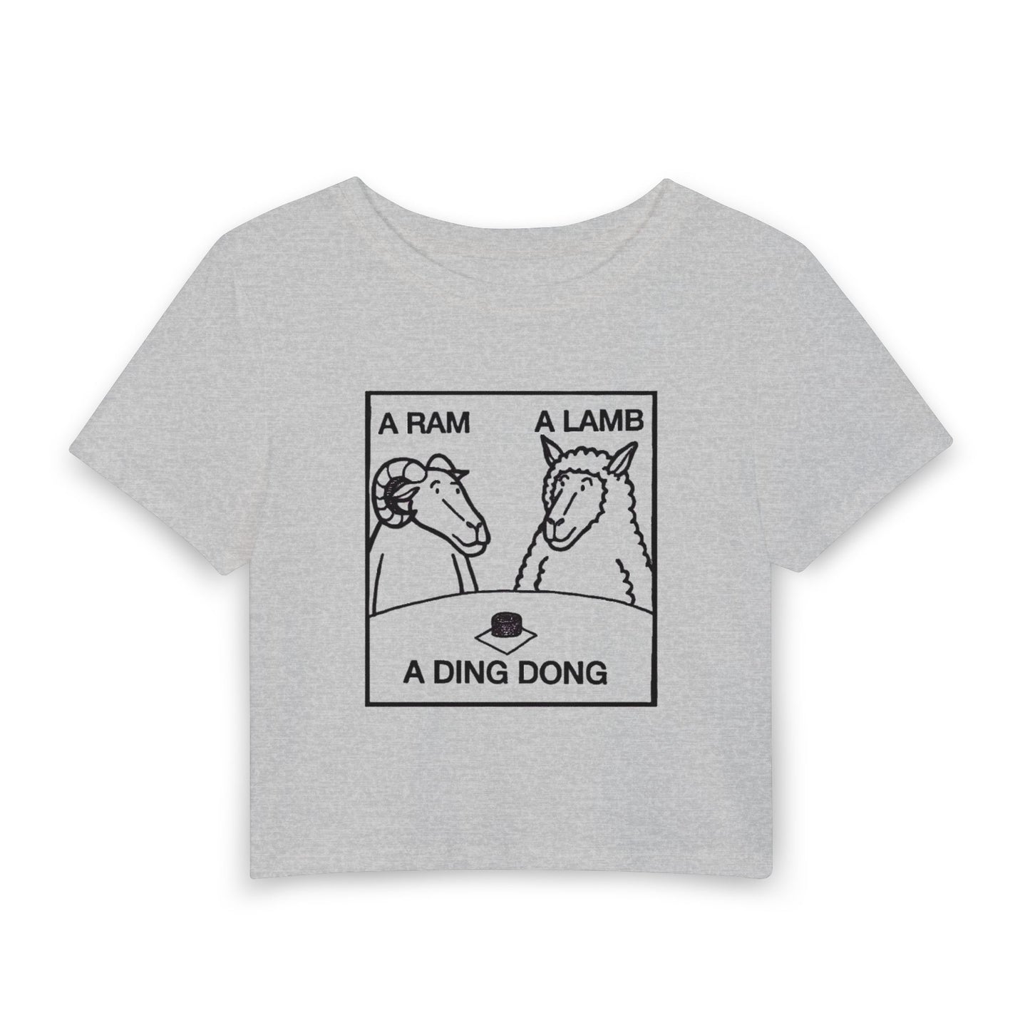 Graphic Tee — "A Ram A Lamb A Ding Dong" Sheep Cartoon Crop Top