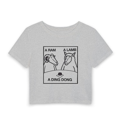 Graphic Tee — "A Ram A Lamb A Ding Dong" Sheep Cartoon Crop Top
