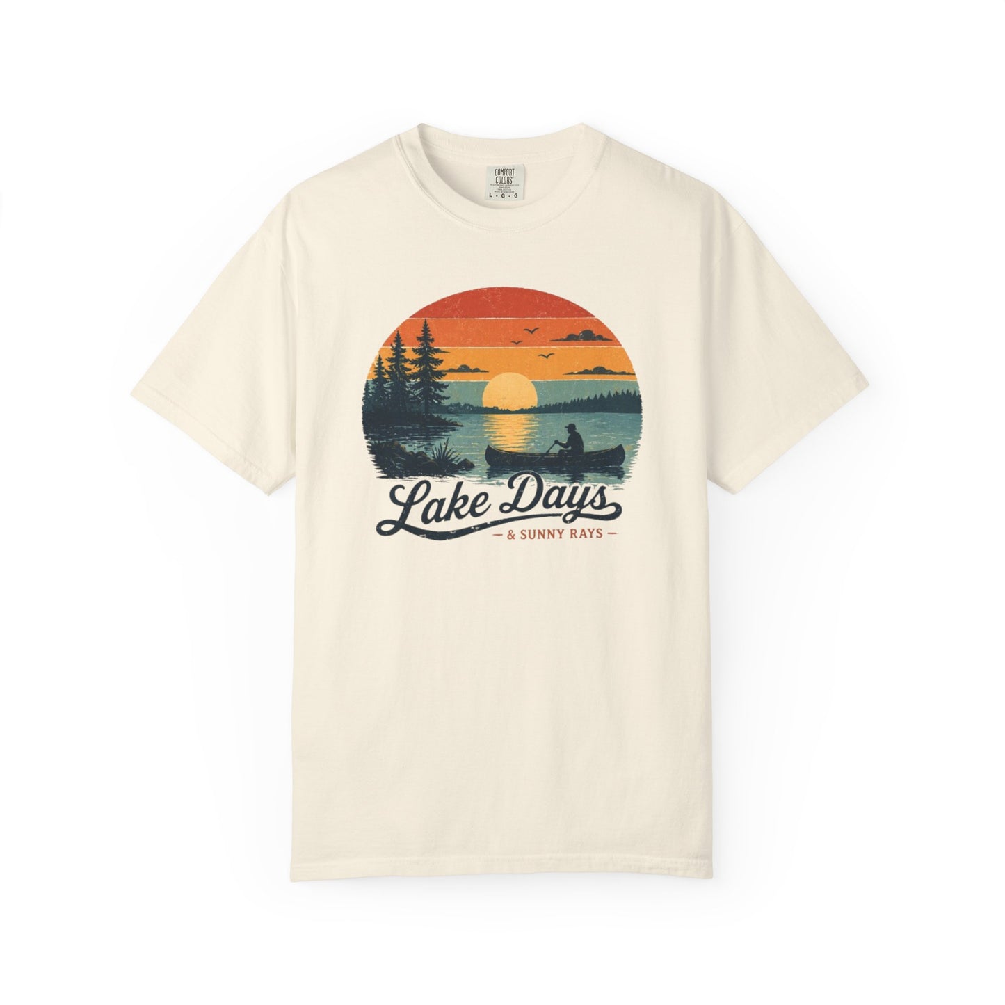 Lake Days T-Shirt — Retro Sunset Canoe Design