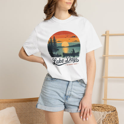 Lake Days T-Shirt — Retro Sunset Canoe Design