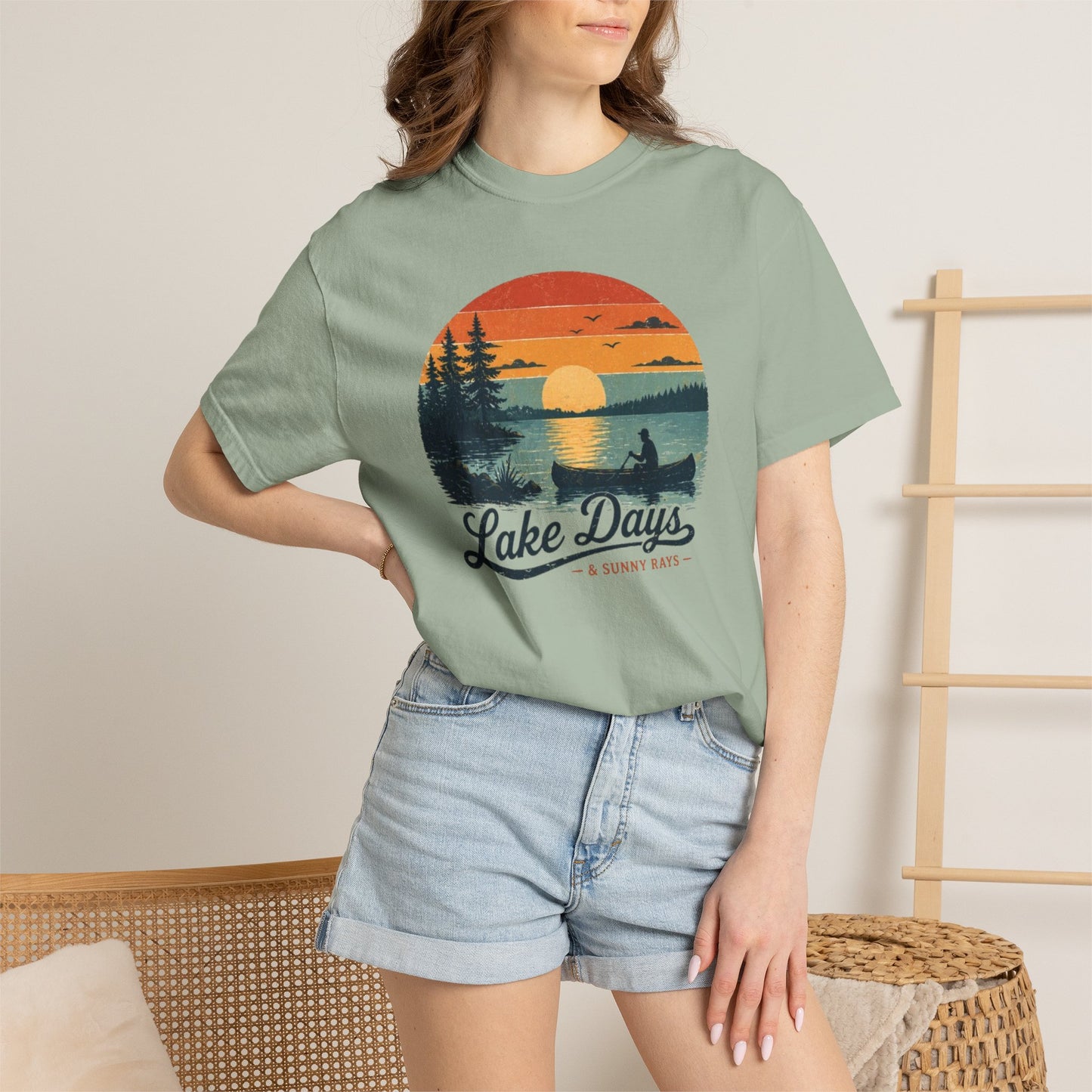 Lake Days T-Shirt — Retro Sunset Canoe Design