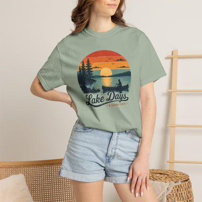 Lake Days T-Shirt — Retro Sunset Canoe Design