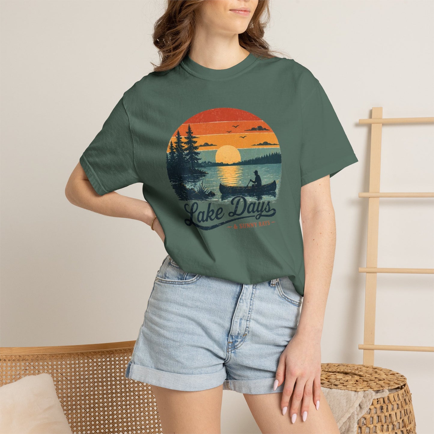 Lake Days T-Shirt — Retro Sunset Canoe Design