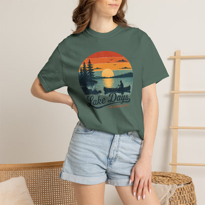 Lake Days T-Shirt — Retro Sunset Canoe Design