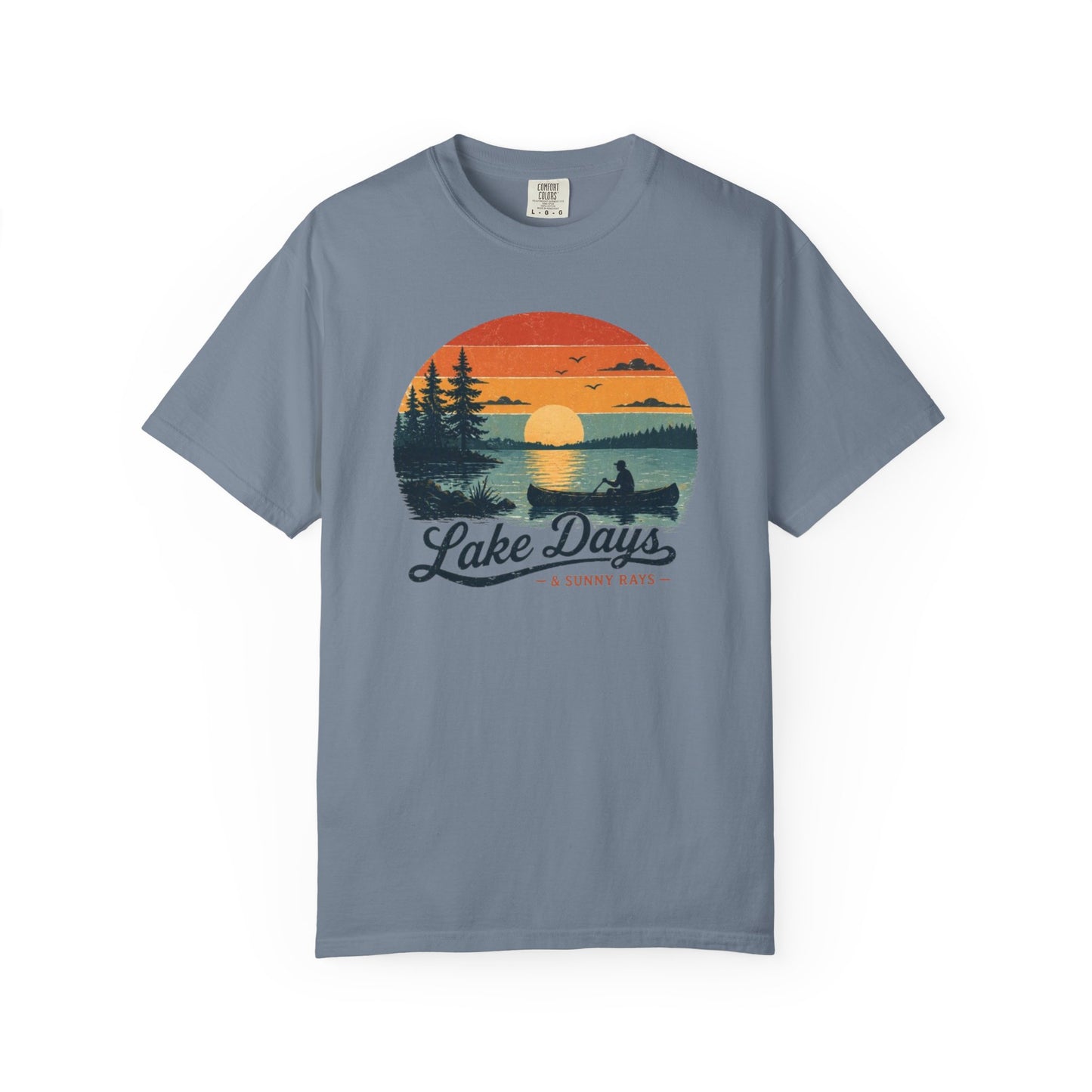 Lake Days T-Shirt — Retro Sunset Canoe Design