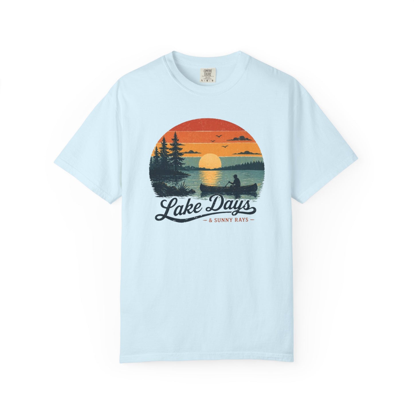 Lake Days T-Shirt — Retro Sunset Canoe Design