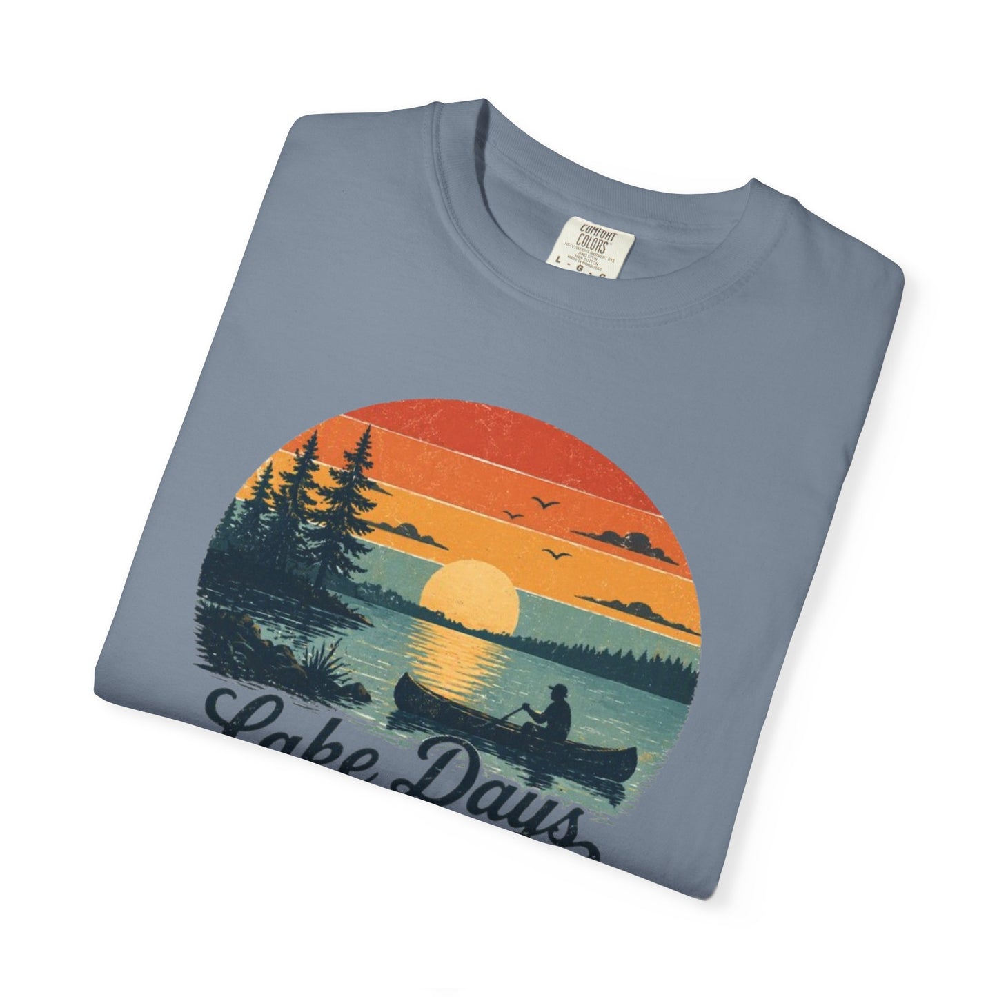 Lake Days T-Shirt — Retro Sunset Canoe Design