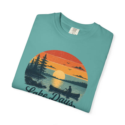 Lake Days T-Shirt — Retro Sunset Canoe Design