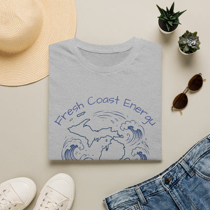 Gray t-shirt with State of Michigan design, surrounded by waves