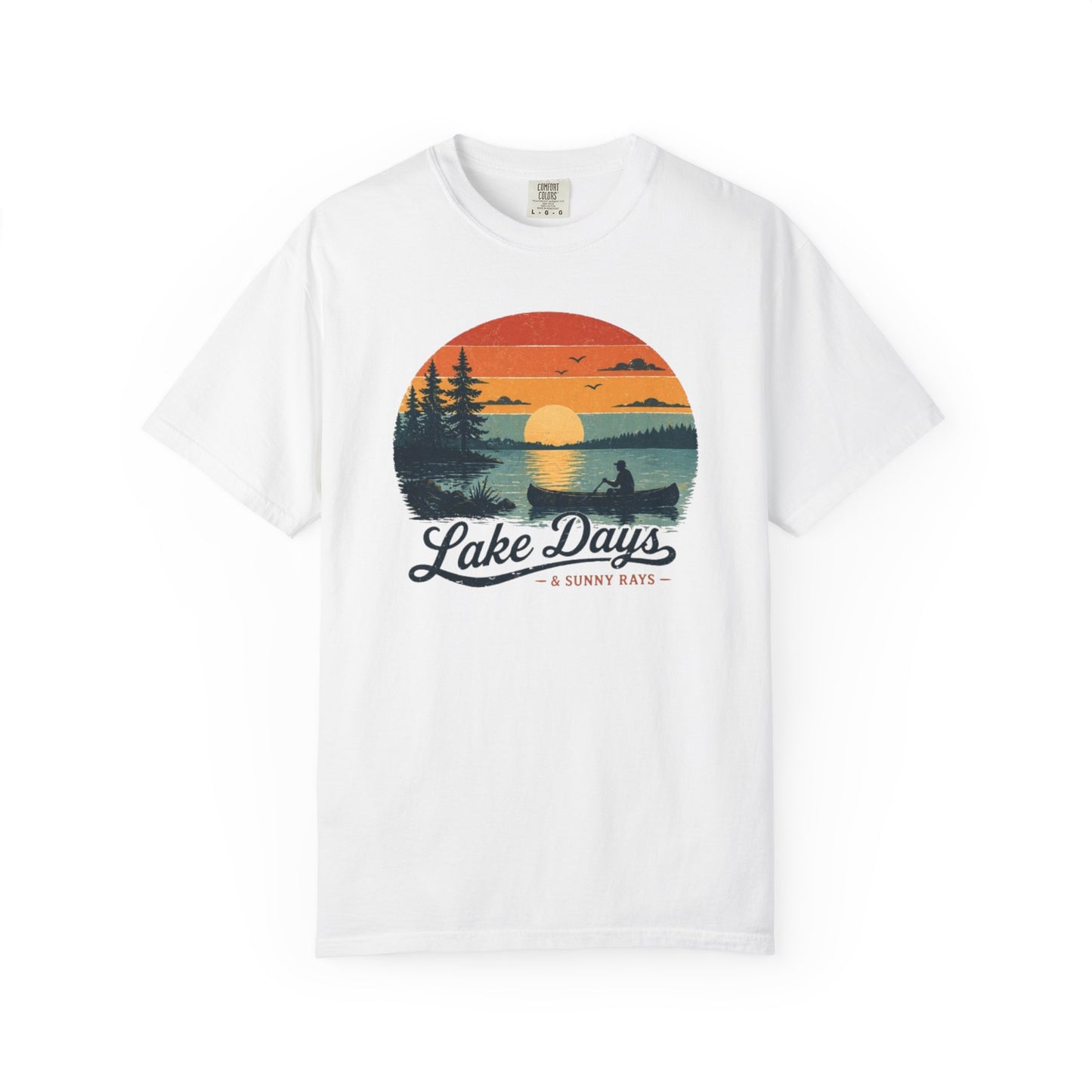 Lake Days T-Shirt — Retro Sunset Canoe Design