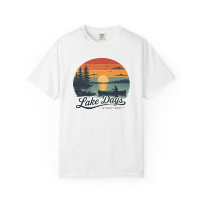 Lake Days T-Shirt — Retro Sunset Canoe Design