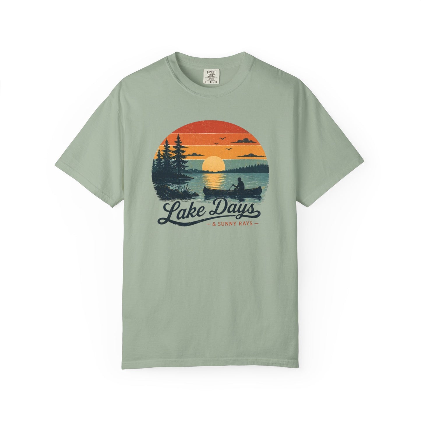 Lake Days T-Shirt — Retro Sunset Canoe Design