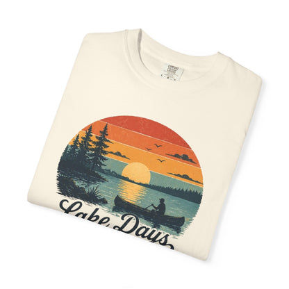 Lake Days T-Shirt — Retro Sunset Canoe Design