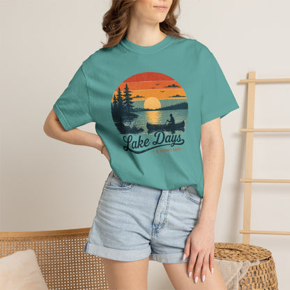 Lake Days T-Shirt — Retro Sunset Canoe Design