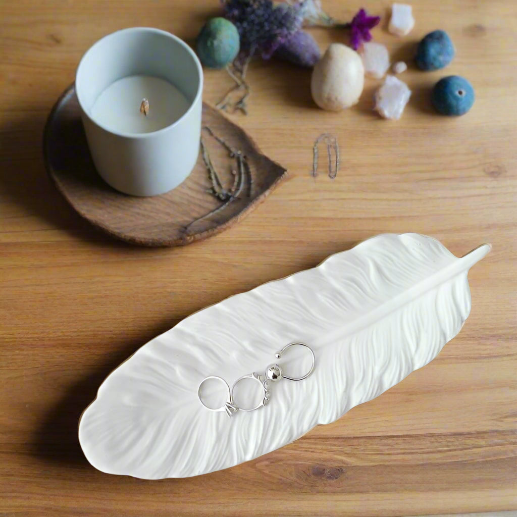 Cement Feather Jewelry Tray – Boho Ring & Earring Dish