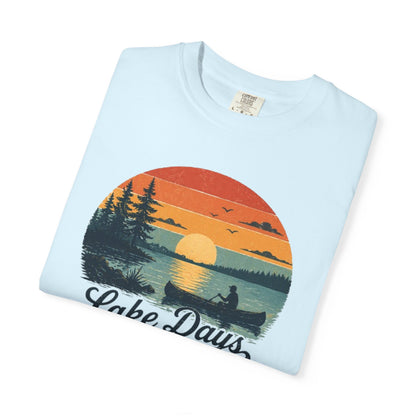 Lake Days T-Shirt — Retro Sunset Canoe Design