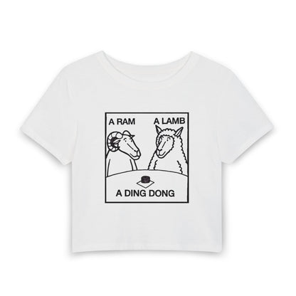 Graphic Tee — "A Ram A Lamb A Ding Dong" Sheep Cartoon Crop Top