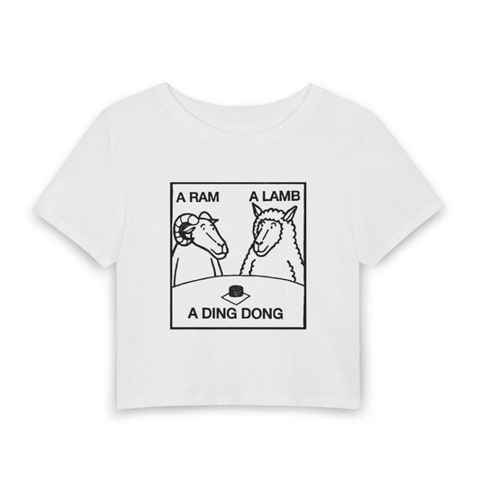 Graphic Tee — "A Ram A Lamb A Ding Dong" Sheep Cartoon Crop Top