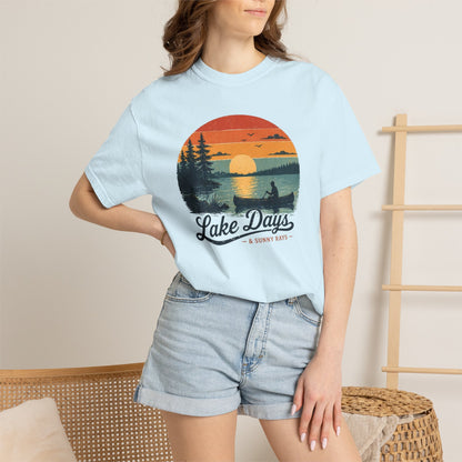 Lake Days T-Shirt — Retro Sunset Canoe Design