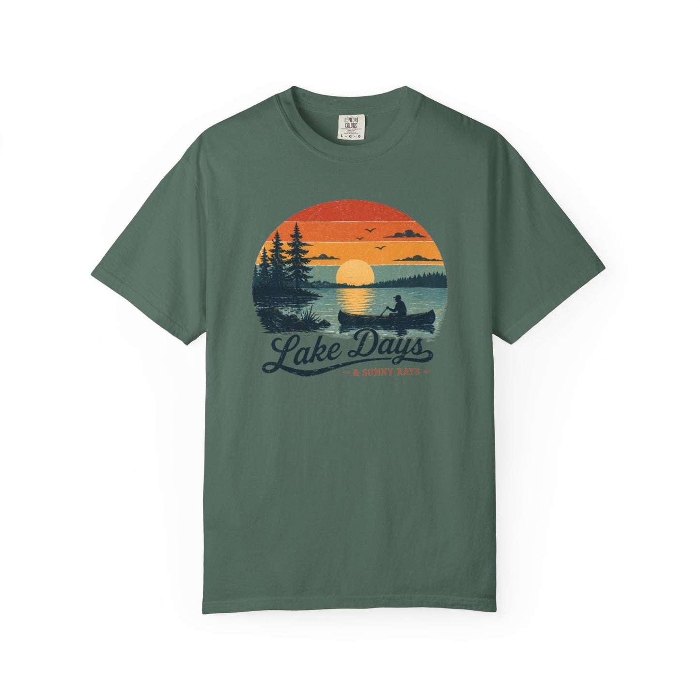 Lake Days T-Shirt — Retro Sunset Canoe Design