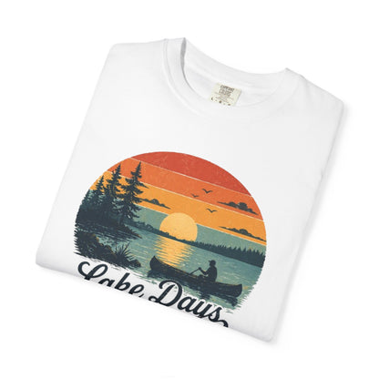 Lake Days T-Shirt — Retro Sunset Canoe Design