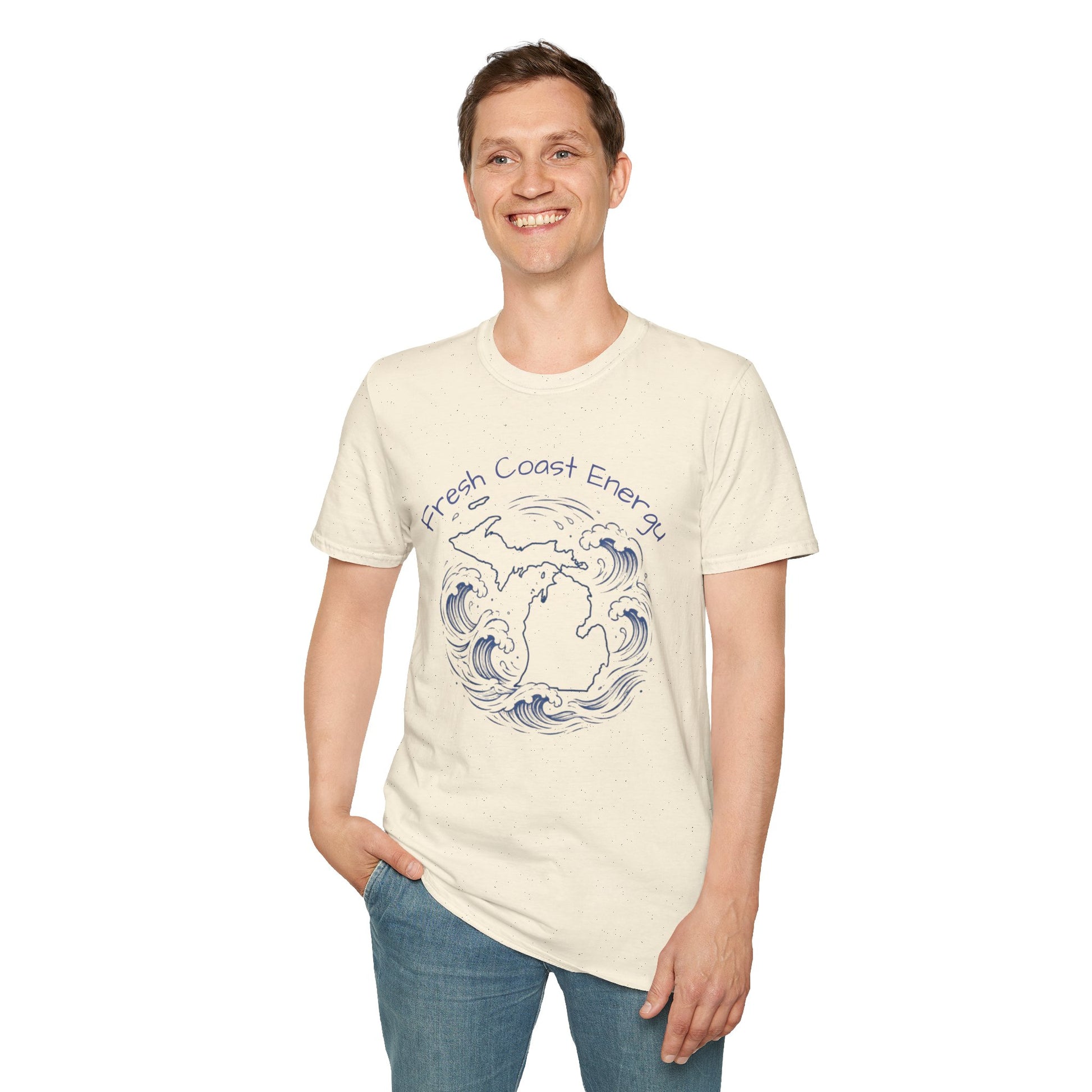 t-shirt with State of Michigan design, surrounded by waves