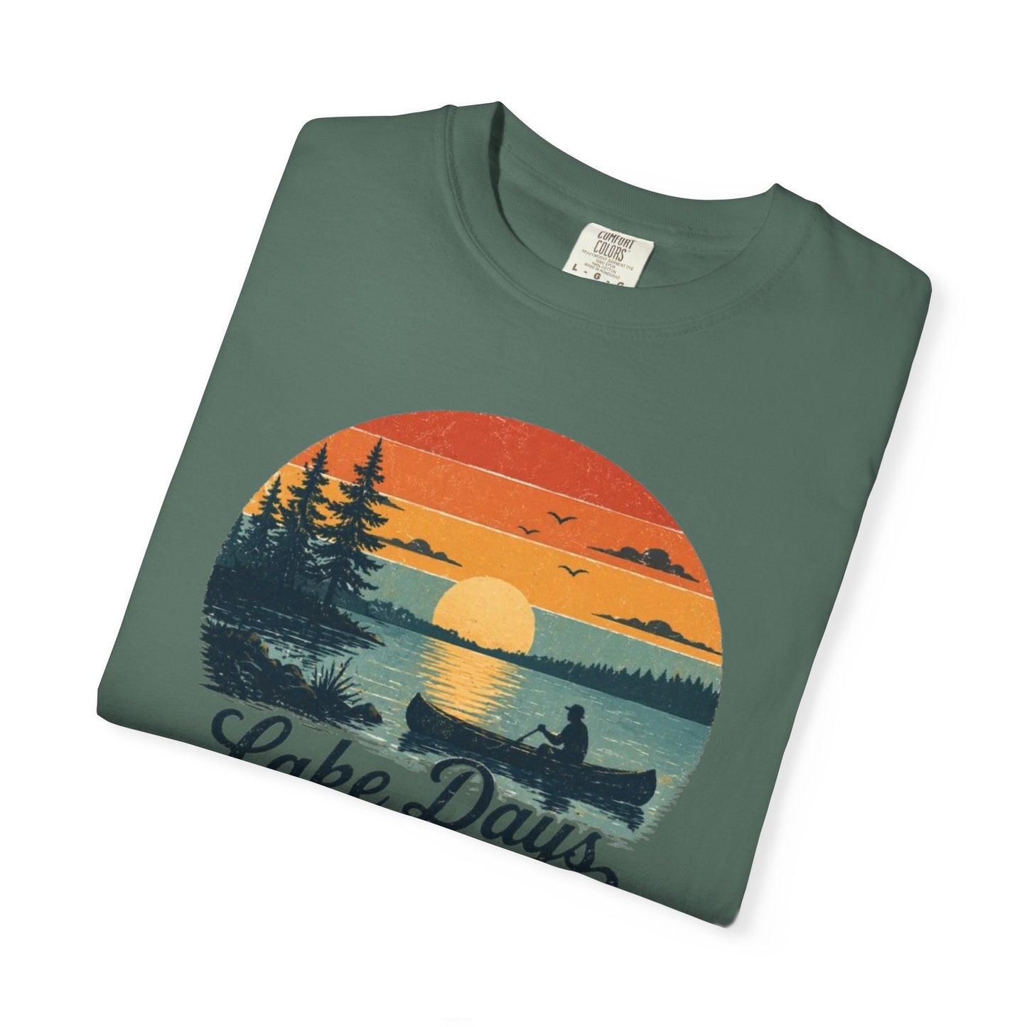 Lake Days T-Shirt — Retro Sunset Canoe Design