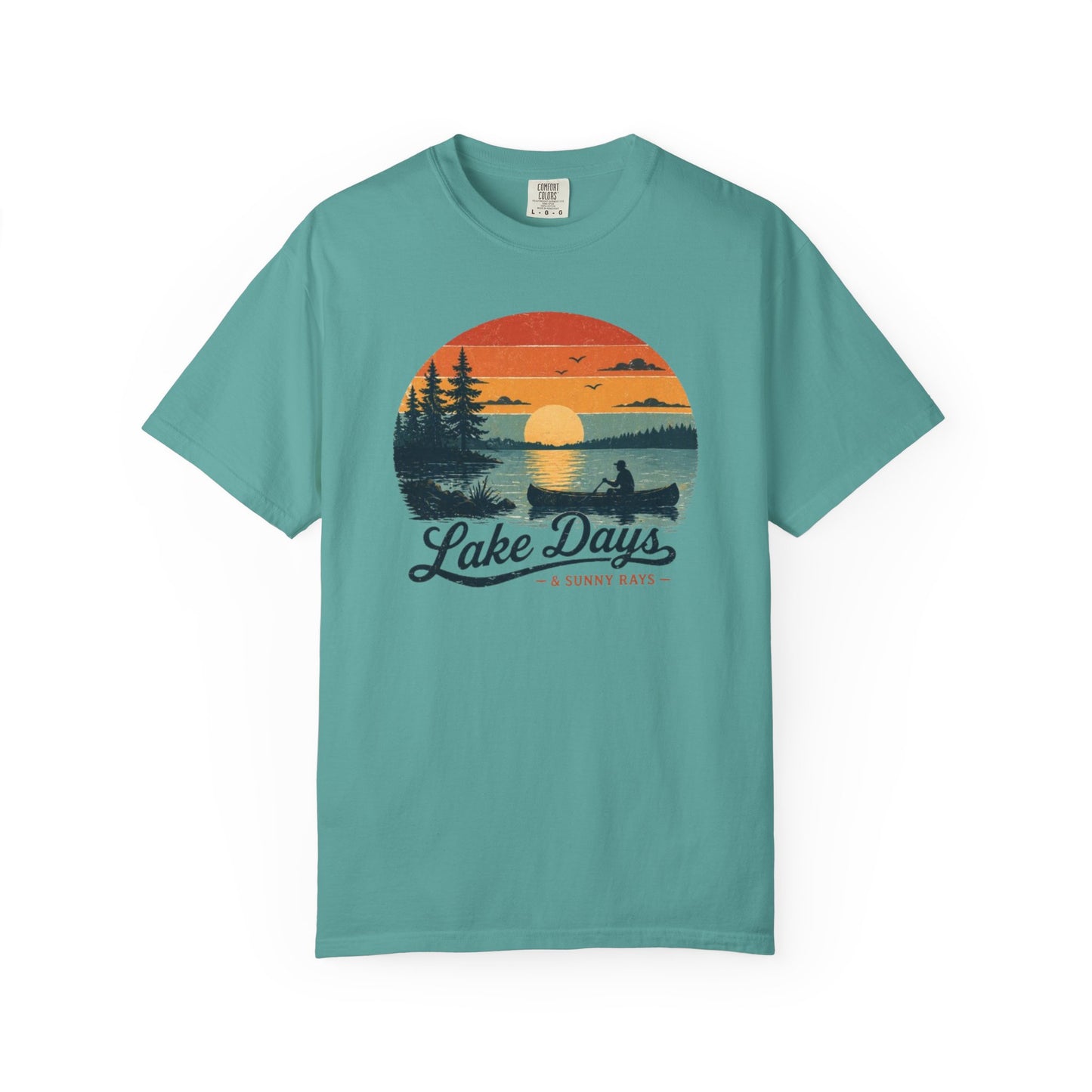 Lake Days T-Shirt — Retro Sunset Canoe Design