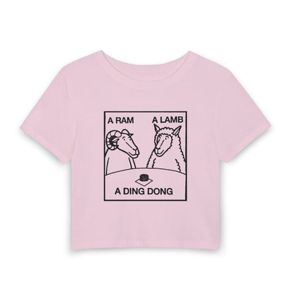 Graphic Tee — "A Ram A Lamb A Ding Dong" Sheep Cartoon Crop Top