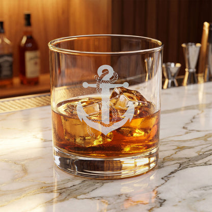 Nautical Etched Whiskey Glass, 10.5oz (Engraved)