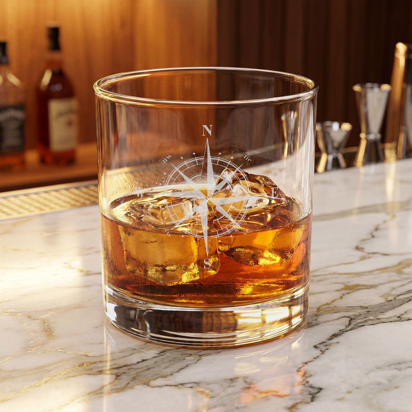 Nautical Etched Whiskey Glass, 10.5oz (Engraved)