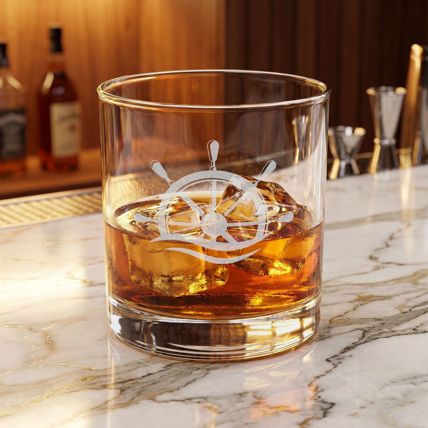 Nautical Etched Whiskey Glass, 10.5oz (Engraved)
