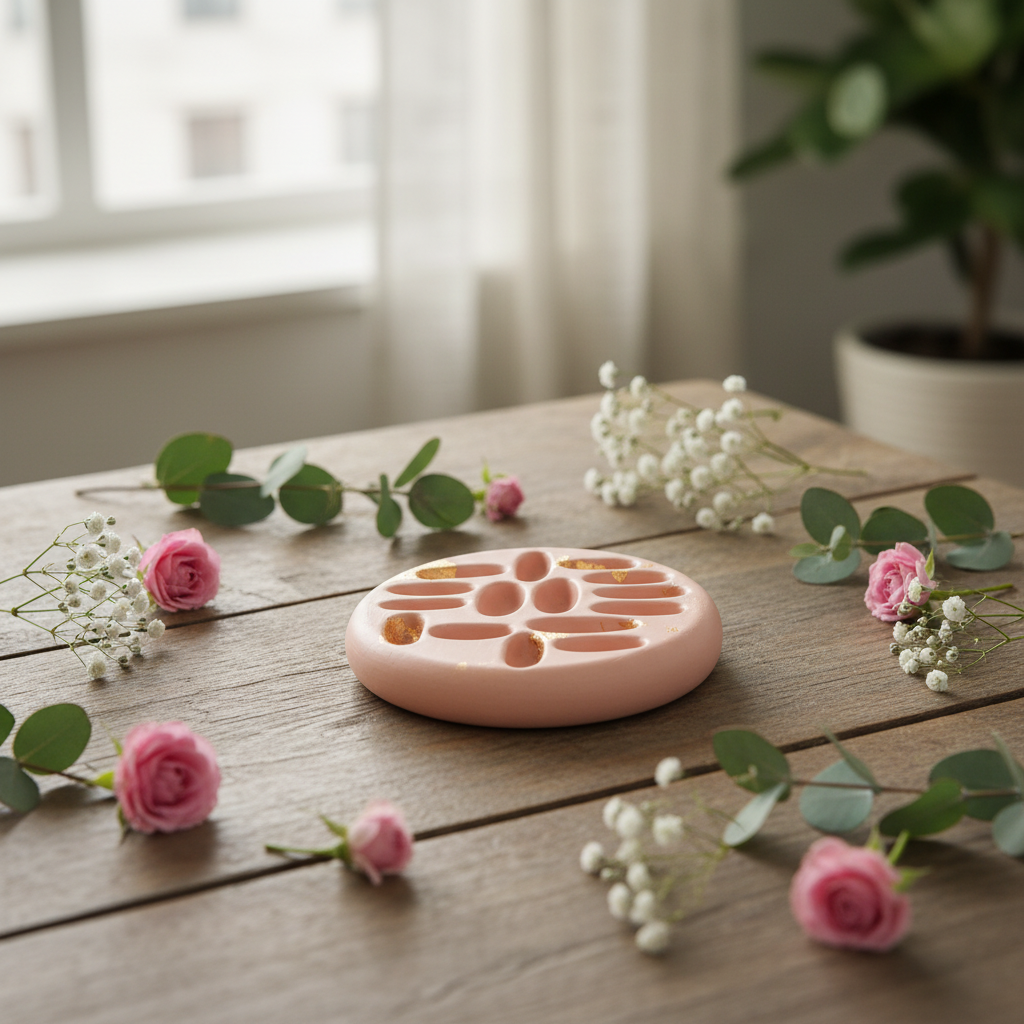 Pink cement ring holder with gold specks 