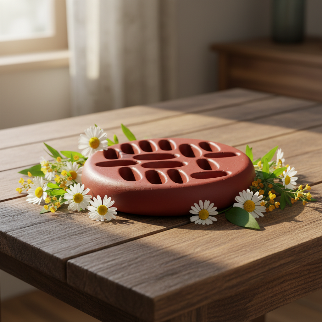Red cement ring holder with multiple cavities 